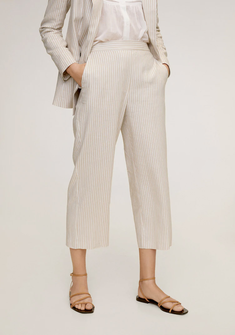 Striped linen-blend pants